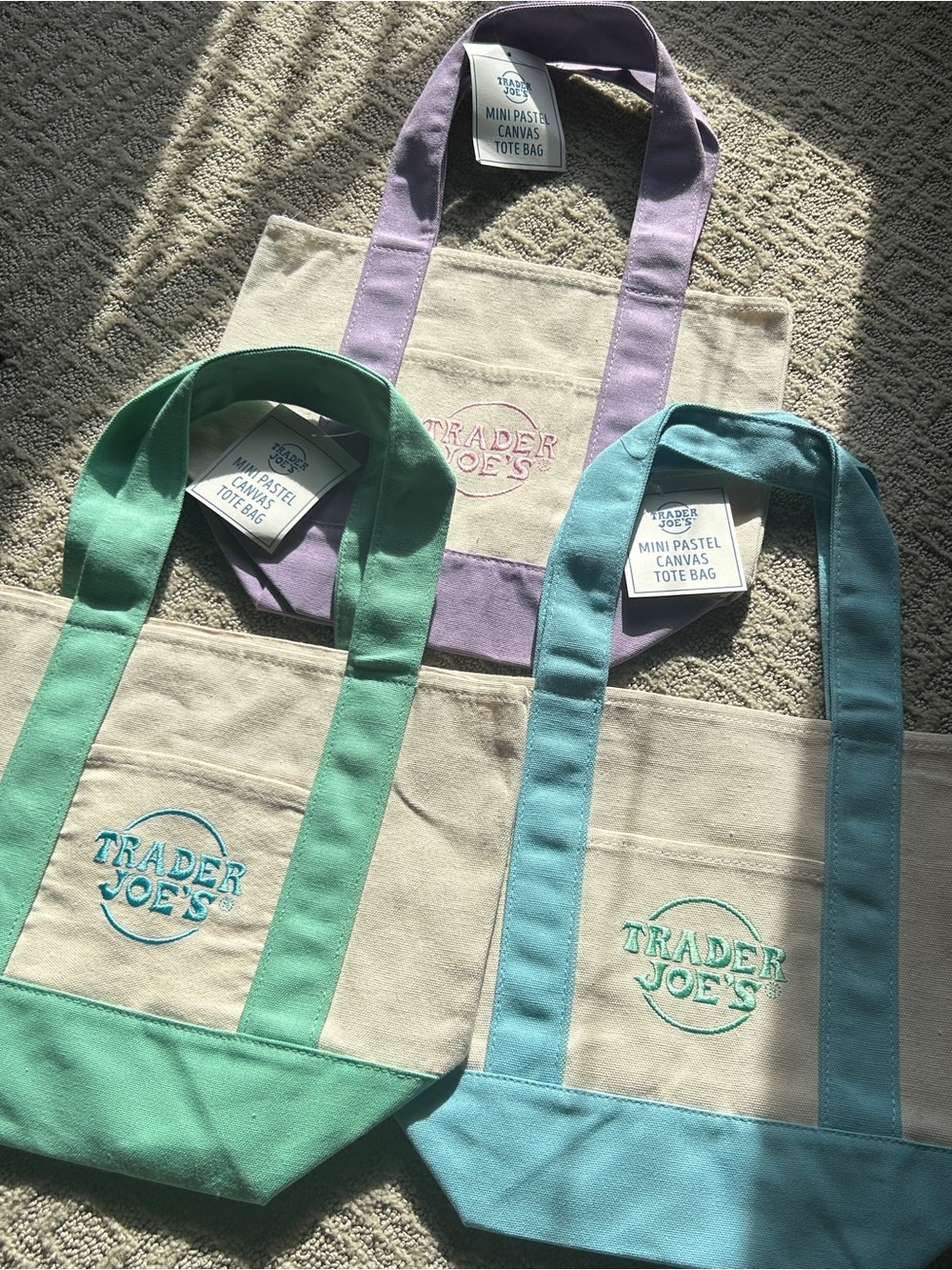 Trader Joe's Mini Pastel Canvas Tote - Purple, Teal, Mint